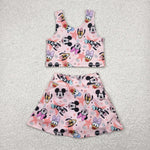 GSD2332 Cartoon Mouse Star Yoga Girls Skorts Set