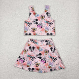 GSD2332 Cartoon Mouse Star Yoga Girls Skorts Set