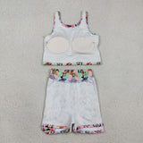 GSD2333 Cartoon Mouse Plaid Yoga Girls Skorts Set