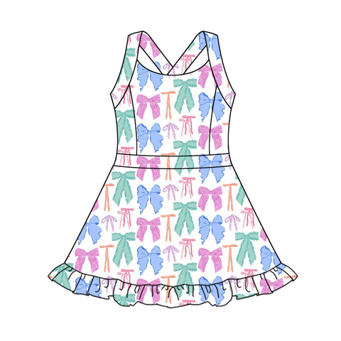 Preorder 04.09 GSD2340 Coquette Bows Purple Yoga Girl's Dress Onesie