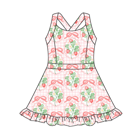 Preorder 04.09 GSD2342 Strawberry Bows Pink Yoga Girl's Dress Onesie