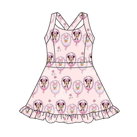 Preorder 04.09 GSD2343 Cartoon Bows Star Yoga Girl's Dress Onesie
