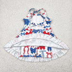 GSD2345 USA 4th of July Coquette Bows Yoga Girl's Dress Onesie