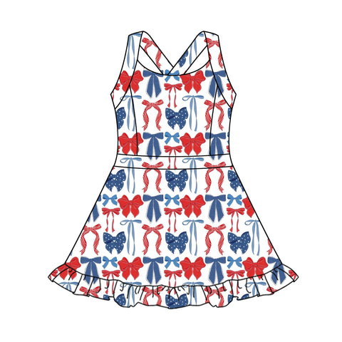 Preorder 04.09 GSD2345 USA 4th of July Coquette Bows Yoga Girl's Dress Onesie