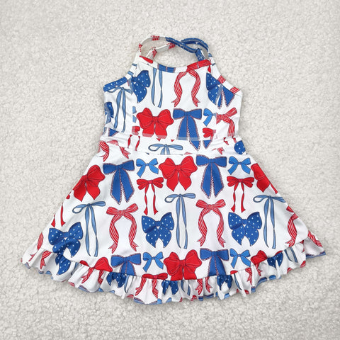 GSD2345 USA 4th of July Coquette Bows Yoga Girl's Dress Onesie