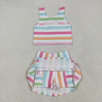 GSD2348 Colorful Stripe Yoga Girls Skorts Set