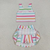 GSD2348 Colorful Stripe Yoga Girls Skorts Set