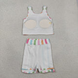 GSD2348 Colorful Stripe Yoga Girls Skorts Set