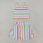 GSD2348 Colorful Stripe Yoga Girls Skorts Set