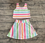 Preorder GSD2348 Colorful Stripe Yoga Girls Skorts Set