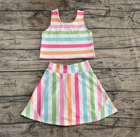 Preorder GSD2348 Colorful Stripe Yoga Girls Skorts Set