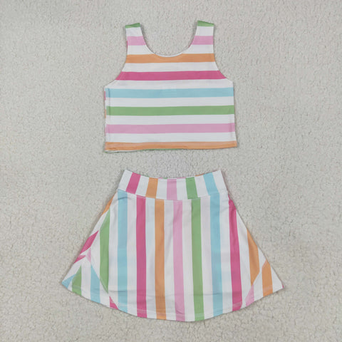 GSD2348 Colorful Stripe Yoga Girls Skorts Set