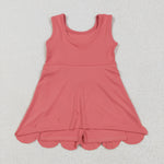 GSD2350 Coral Red Solid Color Yoga Girl's Dress Onesie