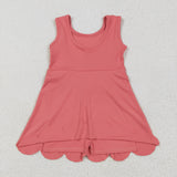 GSD2350 Coral Red Solid Color Yoga Girl's Dress Onesie