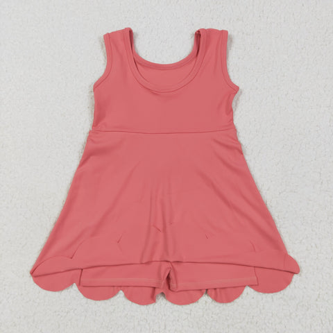 GSD2350 Coral Red Solid Color Yoga Girl's Dress Onesie
