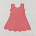 GSD2350 Coral Red Solid Color Yoga Girl's Dress Onesie