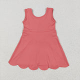 GSD2350 Coral Red Solid Color Yoga Girl's Dress Onesie