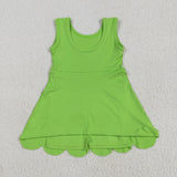 GSD2351 Green Solid Color Yoga Girl's Dress Onesie