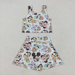 GSD2353 Cartoon Mouse Cute Yoga Girls Skorts Set