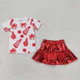 GSD2369 Cheer Red Leather Girls Skirts Set