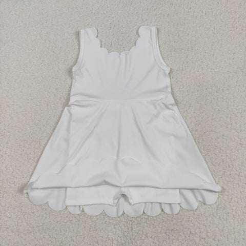 GSD2370 White Solid Color Yoga Girl's Dress Onesie