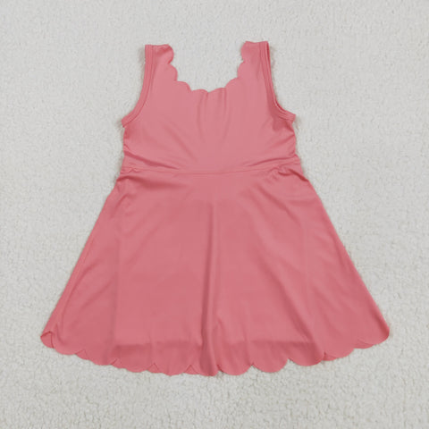 GSD2371 Pink Solid Color Yoga Girl's Dress Onesie