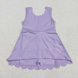 GSD2372 Purple Solid Color Yoga Girl's Dress Onesie