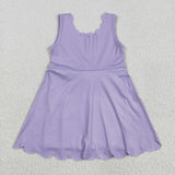 GSD2372 Purple Solid Color Yoga Girl's Dress Onesie