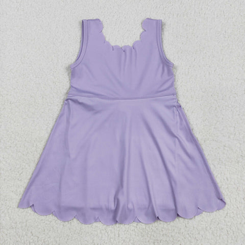 GSD2372 Purple Solid Color Yoga Girl's Dress Onesie