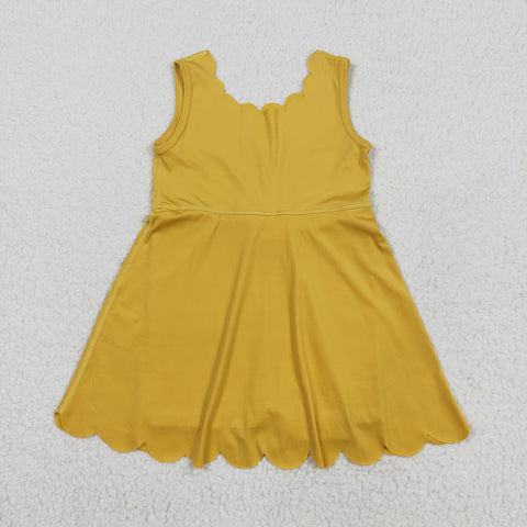GSD2373 Yellow Solid Color Yoga Girl's Dress Onesie