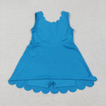 GSD2375 Blue Solid Color Yoga Girl's Dress Onesie
