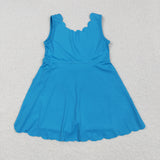 GSD2375 Blue Solid Color Yoga Girl's Dress Onesie