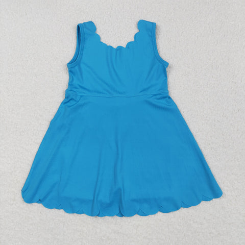 GSD2375 Blue Solid Color Yoga Girl's Dress Onesie