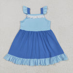 GSD2393 Cartoon Sky Blue Princess Ruffles Girl's Dress