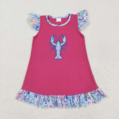 GSD2398 Embroidery Sea Coral Crawfish Pink Girl's Dress