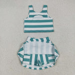 GSD2432 Green Stripe Yoga Girls Skorts Set