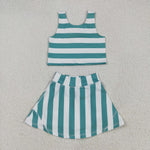 GSD2432 Green Stripe Yoga Girls Skorts Set