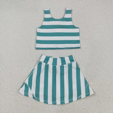 GSD2432 Green Stripe Yoga Girls Skorts Set