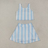 GSD2433 Blue Stripe Girls Yoga Skorts Set