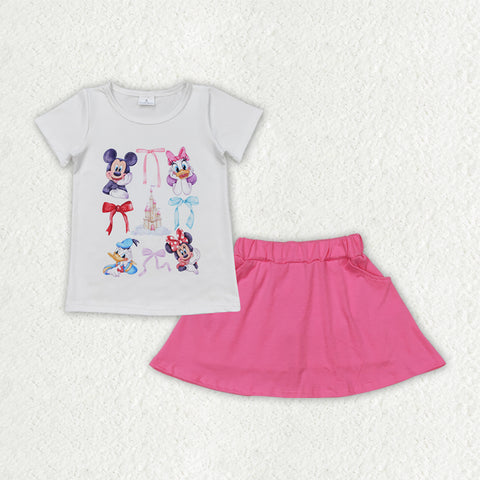 GSD2444 Cartoon Princess Mouse Pink Girls Skorts Set