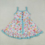 GSD2452 Colorful Leopard Sky Blue Girl's Dress