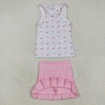 GSD2457 Bows Flower Pink Yoga Girls Skorts Set
