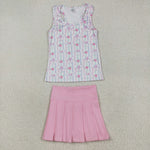 GSD2457 Bows Flower Pink Yoga Girls Skorts Set