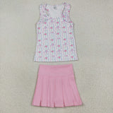GSD2457 Bows Flower Pink Yoga Girls Skorts Set