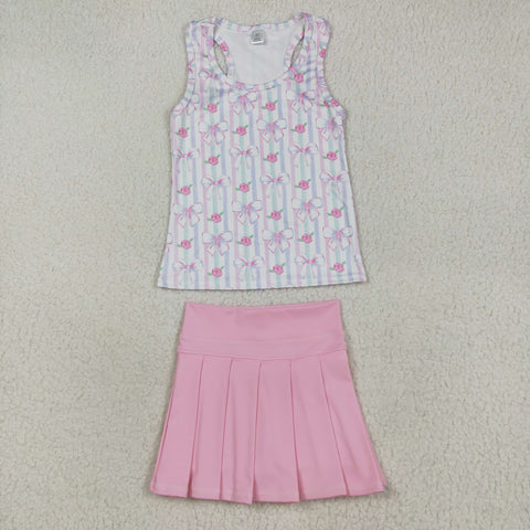 GSD2457 Bows Flower Pink Yoga Girls Skorts Set