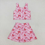 GSD2459 Coquette Bows Pink Yoga Girls Skorts Set