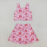 GSD2459 Coquette Bows Pink Yoga Girls Skorts Set