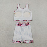 GSD2460 Cartoon Mouse Flower Pink Yoga Girls Skorts Set