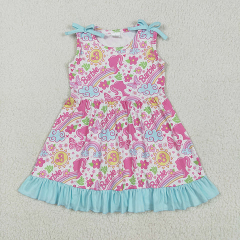 GSD2463 Flower Rainbow Pink Sky Blue Girl's Dress