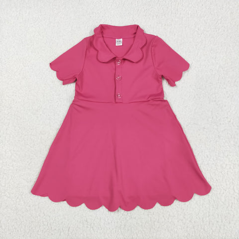 GSD2474 Dark Pink Solid Color Button Yoga Girl's Dress Onesie